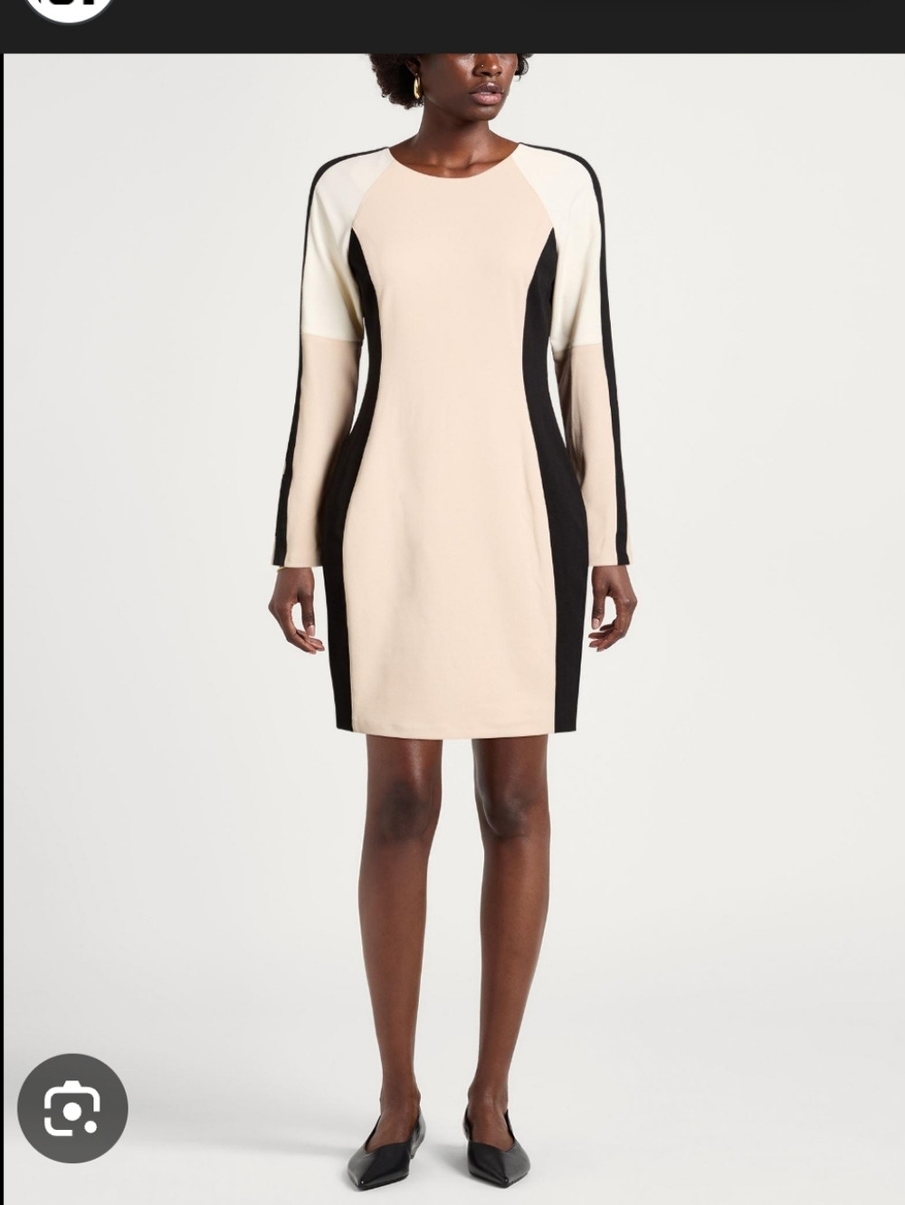 DKNY Colorblock Sheath Dress Size 14 Beige Black 3/4 Sleeve Career Chic Office